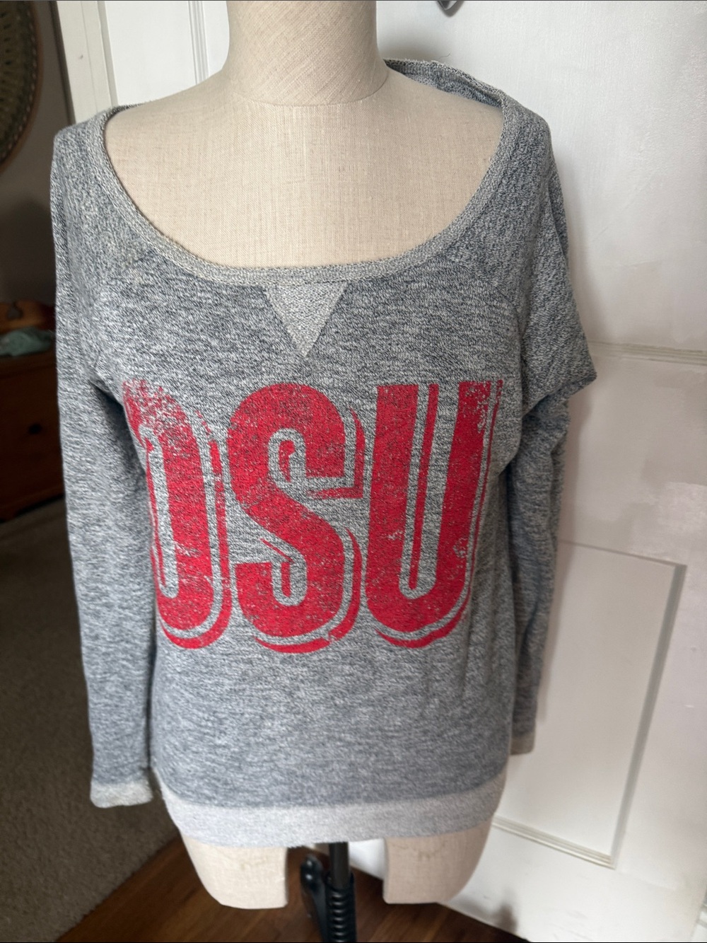 Gray OSU Scoopneck Sweatshirt with Red Logo